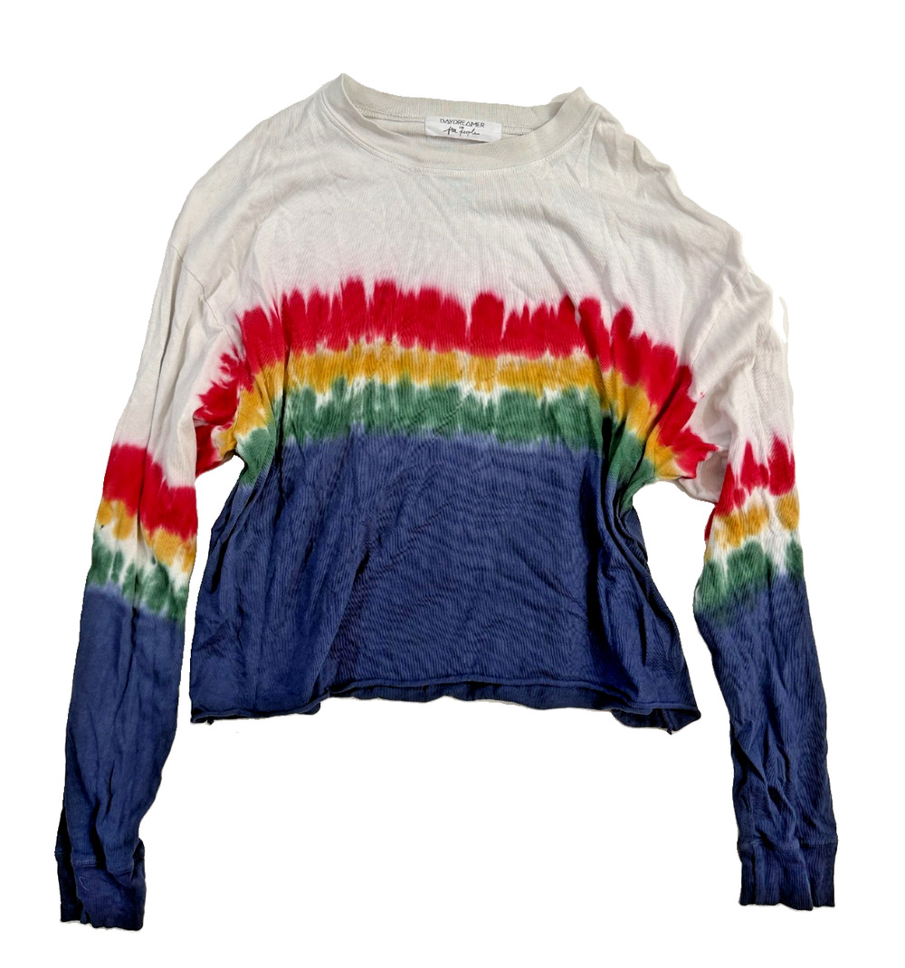 Free people daydreamer tie-dye rainbow long sleeve 100% cotton crop top womens S